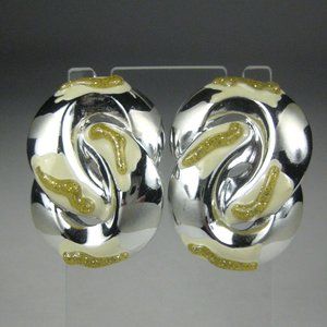 Don Lin Vintage Earrings Pierced Silvertone Women Jewelry  1.5 in Glitter Enamel